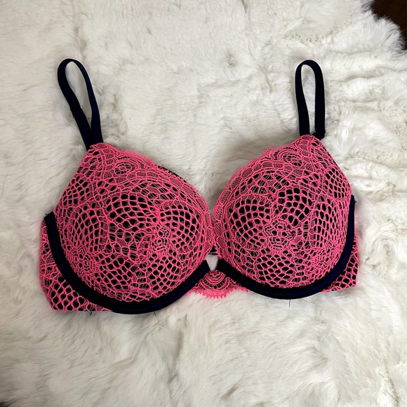 Victoria's Secret Other - Victoria's Secret Very Sexy Push Up Bra | Navy Blue with Pink Lace | Size 32C